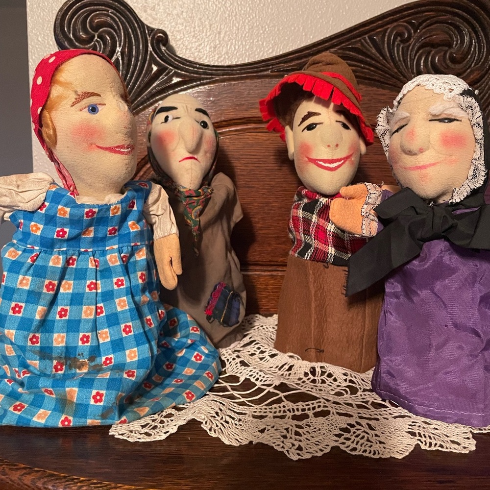 Vintage Kersa Style German Hand Puppets – Set of 4 Folk Characters – Mid Century